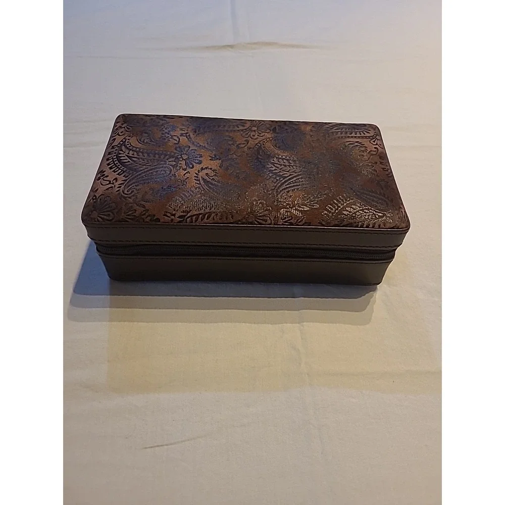 Tuscan Designs Brown Leather Fabric Travel Jewelry Case‎
